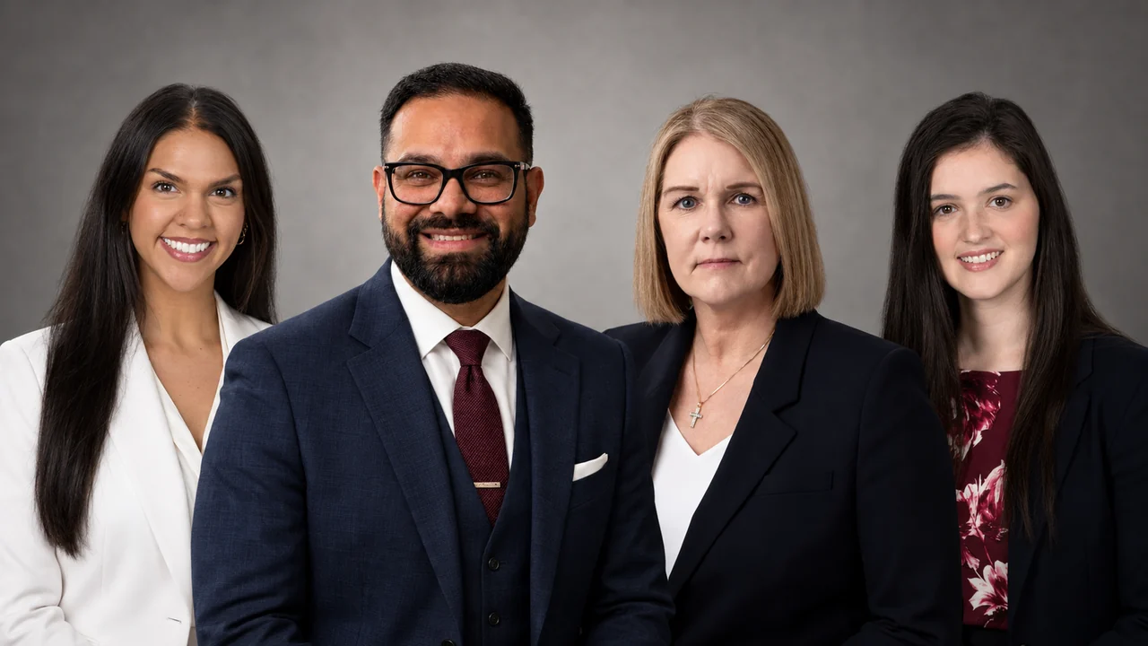 Four members of the Haque Legal attorney team in a studio portrait